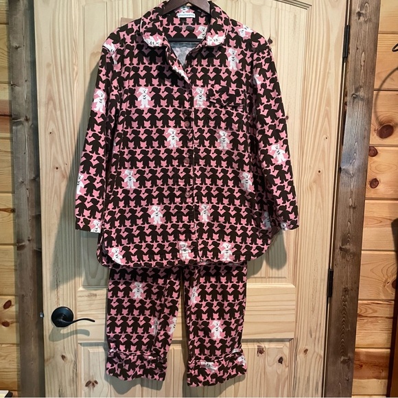 Charming Pink and Brown Women's Flannel Pajama Set - Picture 1 of 13